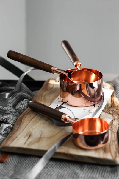 Tasses à mesurer en acier inoxydable plaqué or rose, pichets à mesurer, cuillère à café avec manche en bois, outils de cuisine pour gâteaux