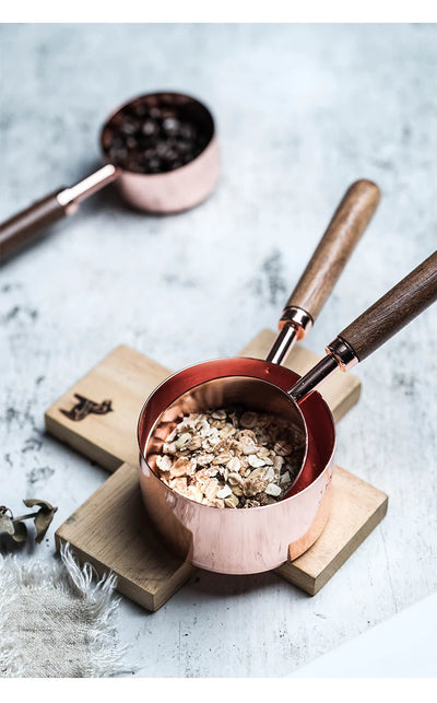 Tasses à mesurer en acier inoxydable plaqué or rose, pichets à mesurer, cuillère à café avec manche en bois, outils de cuisine pour gâteaux