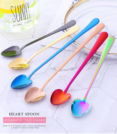 1PC Forme de Coeur En Acier Inoxydable Petite Cuillère À Dessert Thé Café Or Rose Sucre Miel Cuillère À Crème Glacée Vaisselle De Cuisine Couverts