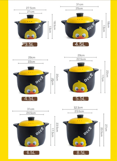 Casserole en céramique grande marmite à soupe haute température en forme de canard jaune casserole de cuisson ragoût cuisinière à gaz 1-8L ustensiles de cuisine ménagers