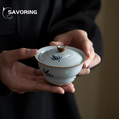 100 ml peint à la main orchidée céramique Gaiwan luxe gourde bols en porcelaine soupière à thé ménage thé infusion couverture bol cafés ornement