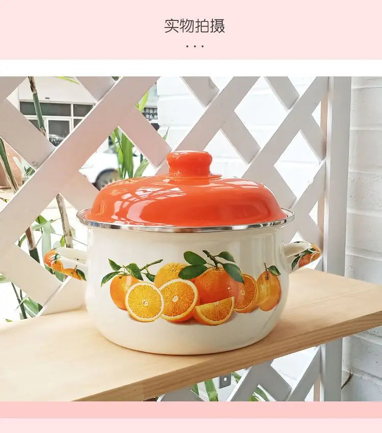 Marmite en émail orange, marmite, marmite, ustensiles de cuisine pour poêles de cuisine, flamme nue à induction, universelle