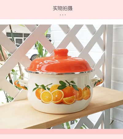 Marmite en émail orange, marmite, marmite, ustensiles de cuisine pour poêles de cuisine, flamme nue à induction, universelle