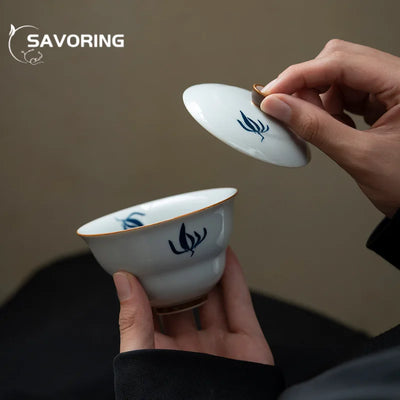 100 ml peint à la main orchidée céramique Gaiwan luxe gourde bols en porcelaine soupière à thé ménage thé infusion couverture bol cafés ornement