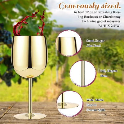 Lot de 12 verres à vin en acier inoxydable pour activités de plein air, verres à vin incassables en métal, 340 ml, pour camping, bar