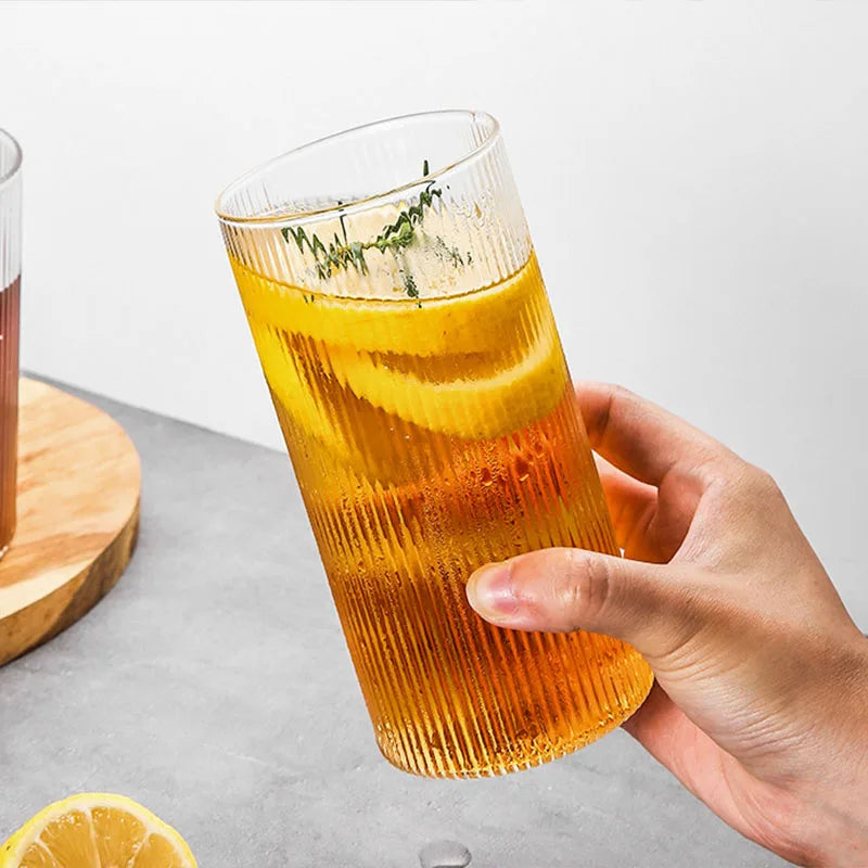 Lot de 6/4/2/1 tasses à café en verre côtelé japonais, résistantes à la chaleur, transparentes, pour la maison, pour boire du jus, de l'eau, de la bière, du vin