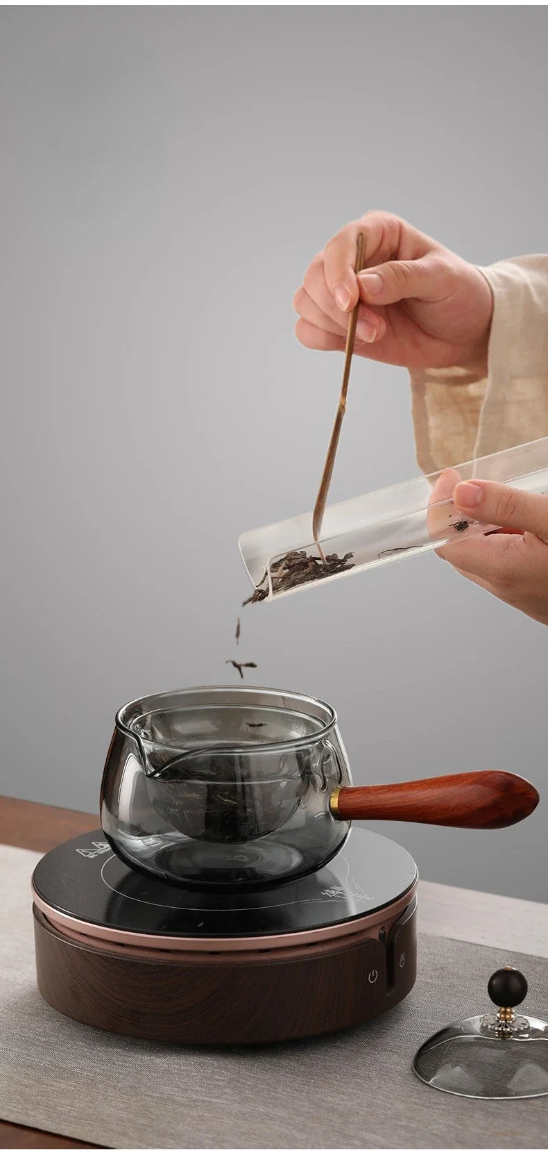 Théière en verre gris de 500 ml avec infuseur, bouilloire à thé en forme de fleur résistante à la chaleur, théière transparente, poignée portable, pour le bureau et la maison