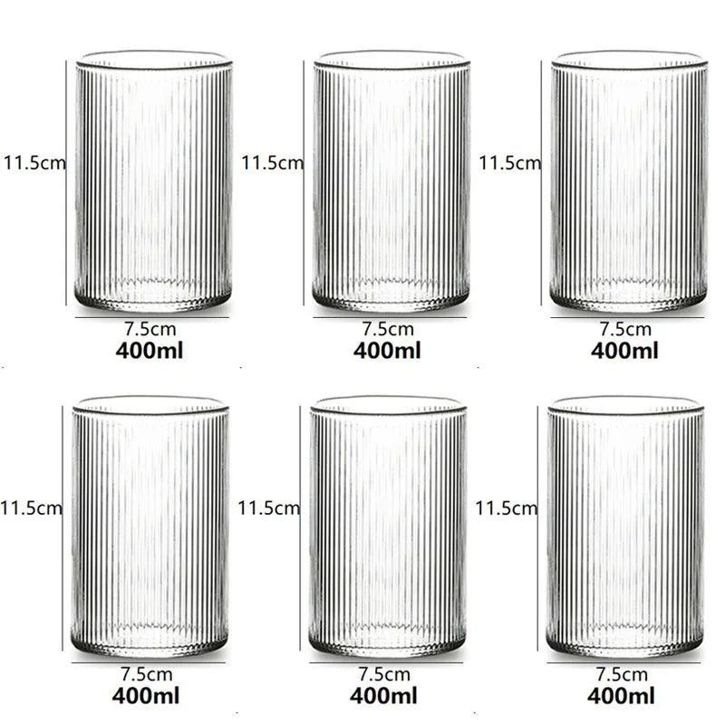 Lot de 6/4/2/1 tasses à café en verre côtelé japonais, résistantes à la chaleur, transparentes, pour la maison, pour boire du jus, de l'eau, de la bière, du vin