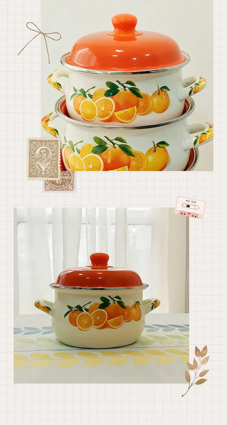 Marmite en émail orange, marmite, marmite, ustensiles de cuisine pour poêles de cuisine, flamme nue à induction, universelle