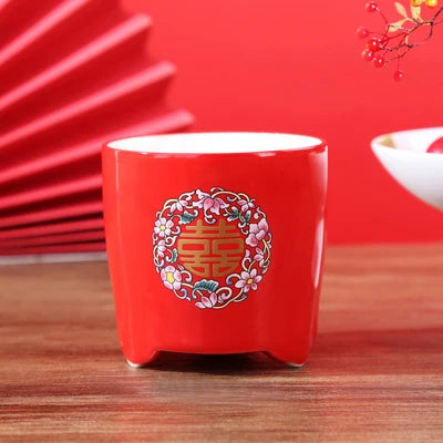 Théière de mariage en céramique rouge, style chinois en porcelaine, infuseur à thé Double Happiness, théière, ensemble de tasses, cadeau de luxe