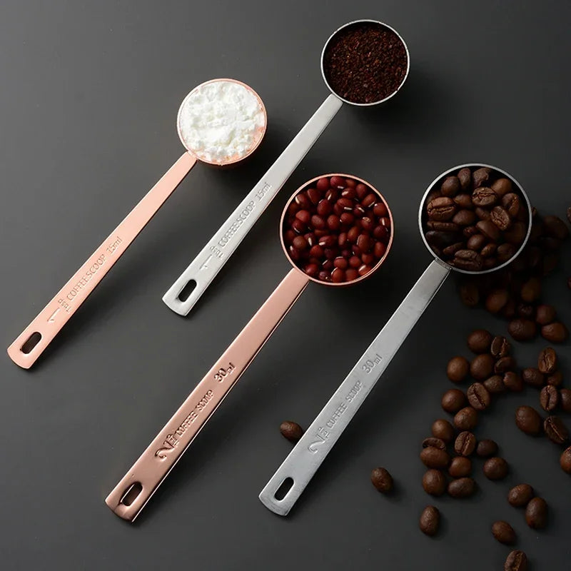 Cuillère à mesurer en acier inoxydable, cuillère à café, cuillère à soupe à long manche, cuillère à mesurer en or rose, cuillère à sucre en poudre, cuillère à épices, outils de cuisine