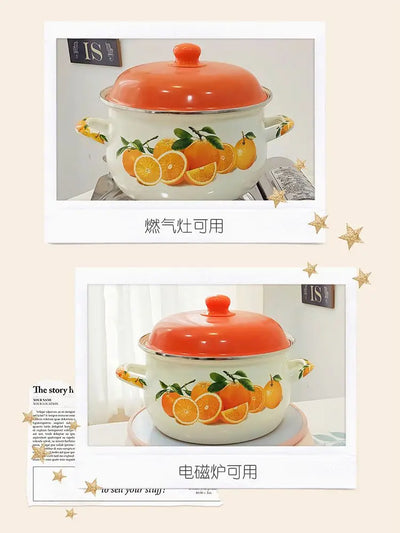 Marmite en émail orange, marmite, marmite, ustensiles de cuisine pour poêles de cuisine, flamme nue à induction, universelle