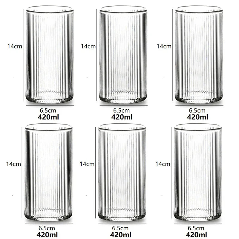 Lot de 6/4/2/1 tasses à café en verre côtelé japonais, résistantes à la chaleur, transparentes, pour la maison, pour boire du jus, de l'eau, de la bière, du vin