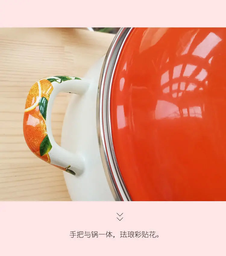 Marmite en émail orange, marmite, marmite, ustensiles de cuisine pour poêles de cuisine, flamme nue à induction, universelle