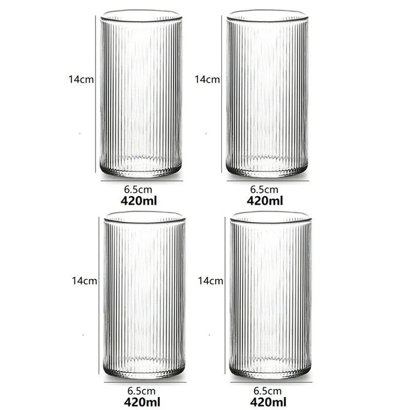 Lot de 6/4/2/1 tasses à café en verre côtelé japonais, résistantes à la chaleur, transparentes, pour la maison, pour boire du jus, de l'eau, de la bière, du vin