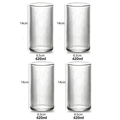 Lot de 6/4/2/1 tasses à café en verre côtelé japonais, résistantes à la chaleur, transparentes, pour la maison, pour boire du jus, de l'eau, de la bière, du vin