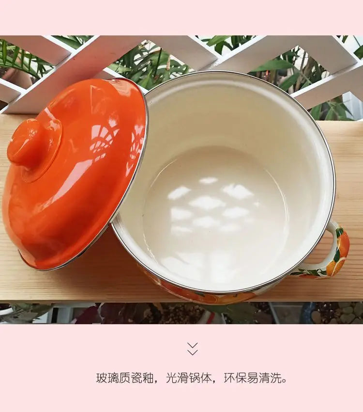 Marmite en émail orange, marmite, marmite, ustensiles de cuisine pour poêles de cuisine, flamme nue à induction, universelle