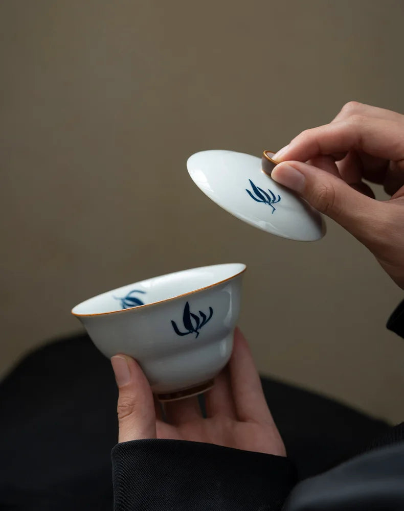 100 ml peint à la main orchidée céramique Gaiwan luxe gourde bols en porcelaine soupière à thé ménage thé infusion couverture bol cafés ornement