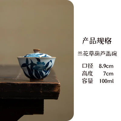 100 ml peint à la main orchidée céramique Gaiwan luxe gourde bols en porcelaine soupière à thé ménage thé infusion couverture bol cafés ornement