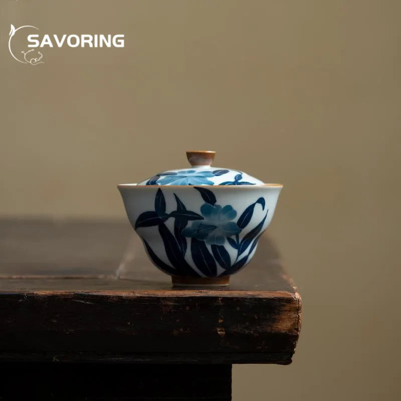 100 ml peint à la main orchidée céramique Gaiwan luxe gourde bols en porcelaine soupière à thé ménage thé infusion couverture bol cafés ornement