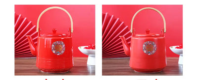 Théière de mariage en céramique rouge, style chinois en porcelaine, infuseur à thé Double Happiness, théière, ensemble de tasses, cadeau de luxe