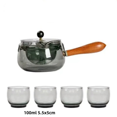 Théière en verre gris de 500 ml avec infuseur, bouilloire à thé en forme de fleur résistante à la chaleur, théière transparente, poignée portable, pour le bureau et la maison