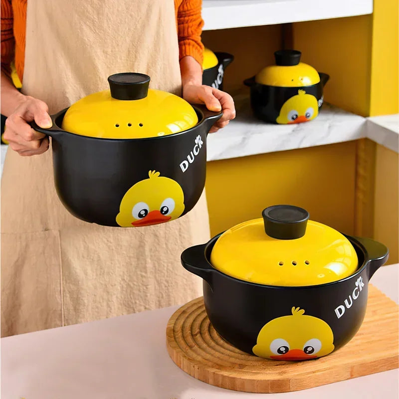 Casserole en céramique grande marmite à soupe haute température en forme de canard jaune casserole de cuisson ragoût cuisinière à gaz 1-8L ustensiles de cuisine ménagers