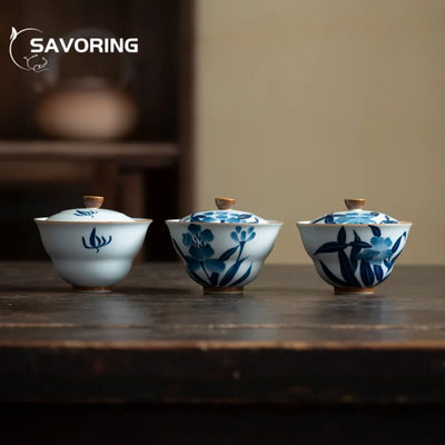 100 ml peint à la main orchidée céramique Gaiwan luxe gourde bols en porcelaine soupière à thé ménage thé infusion couverture bol cafés ornement