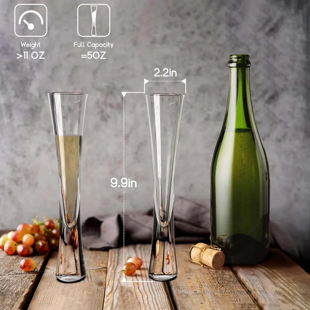 Flûtes à champagne Ereganto Flûtes à paillettes Tasses transparentes Vin à bulles Tulipe Cocktail pour bar Fête Cadeau Mariage Verres à vin pétillant