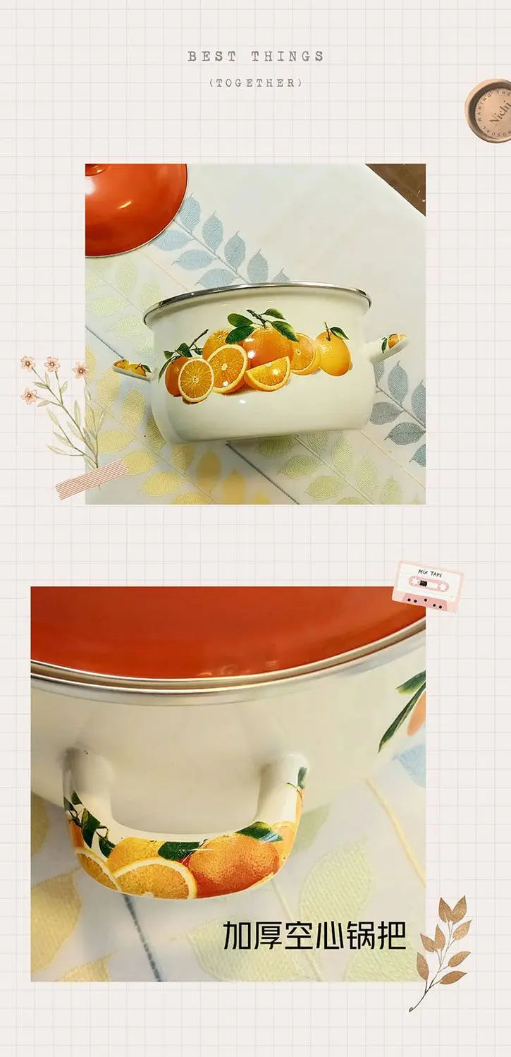 Marmite en émail orange, marmite, marmite, ustensiles de cuisine pour poêles de cuisine, flamme nue à induction, universelle