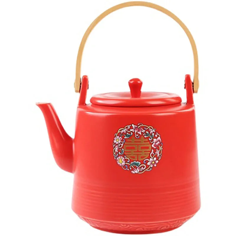 Théière de mariage en céramique rouge, style chinois en porcelaine, infuseur à thé Double Happiness, théière, ensemble de tasses, cadeau de luxe