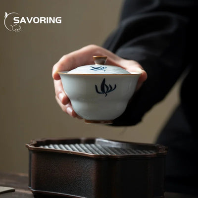 100 ml peint à la main orchidée céramique Gaiwan luxe gourde bols en porcelaine soupière à thé ménage thé infusion couverture bol cafés ornement