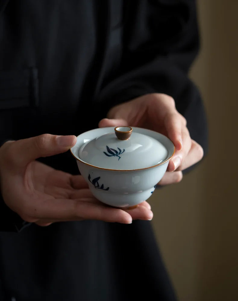 100 ml peint à la main orchidée céramique Gaiwan luxe gourde bols en porcelaine soupière à thé ménage thé infusion couverture bol cafés ornement