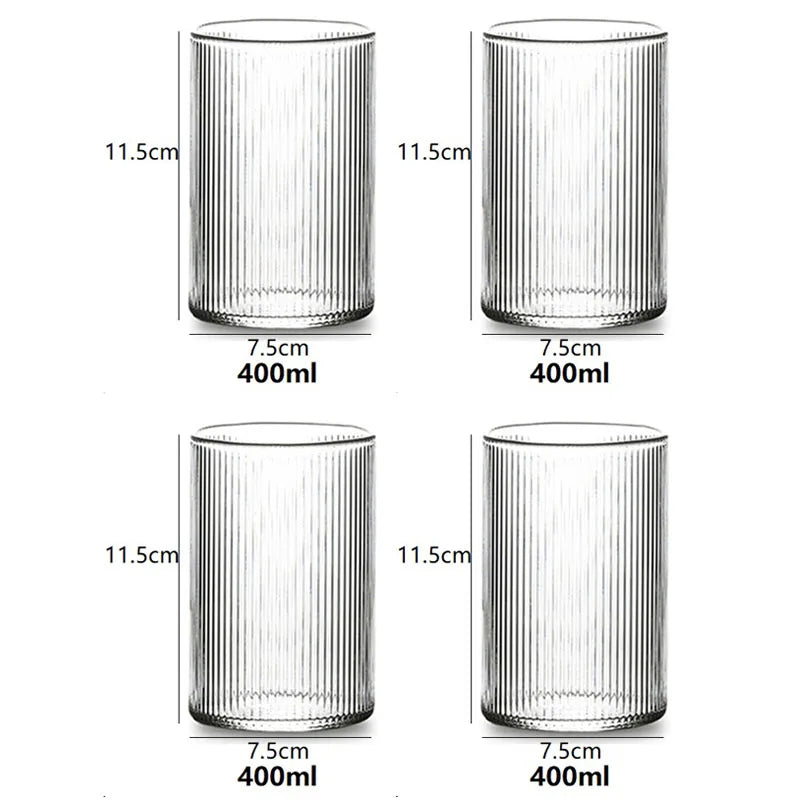 Lot de 6/4/2/1 tasses à café en verre côtelé japonais, résistantes à la chaleur, transparentes, pour la maison, pour boire du jus, de l'eau, de la bière, du vin