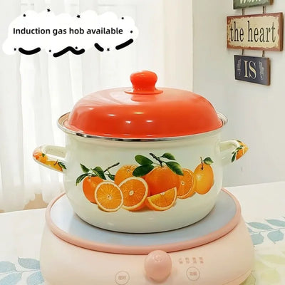 Marmite en émail orange, marmite, marmite, ustensiles de cuisine pour poêles de cuisine, flamme nue à induction, universelle