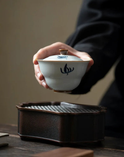 100 ml peint à la main orchidée céramique Gaiwan luxe gourde bols en porcelaine soupière à thé ménage thé infusion couverture bol cafés ornement